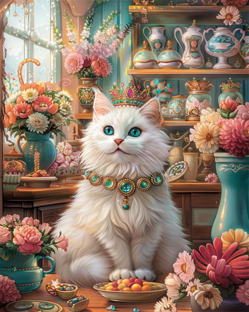 AYAOYANGGO Animal DIY Beaded Cross Stitch Kits Cats and Flowers Bead Embroidery Kit for Adults Needlepoint Tapestry Set Beaded Stitching 60x80cm