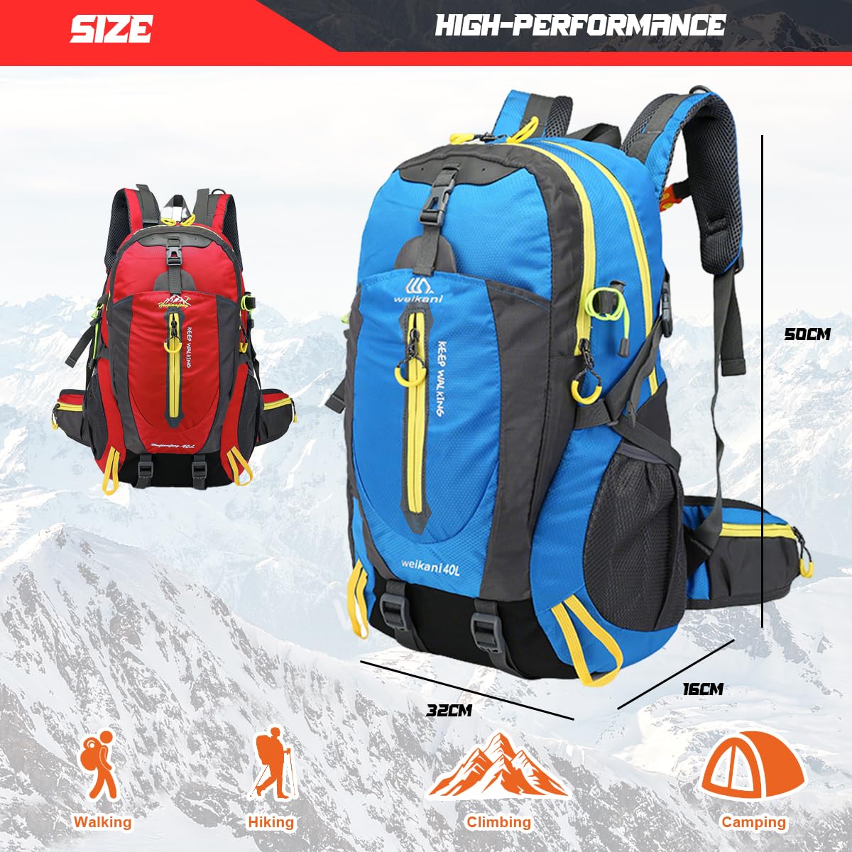 Sac Randonnée 40L,Sac de Randonnée Hommes Femmes Imperméable avec Bretelles Ajustables pour Randonnée,Camping,Trekking