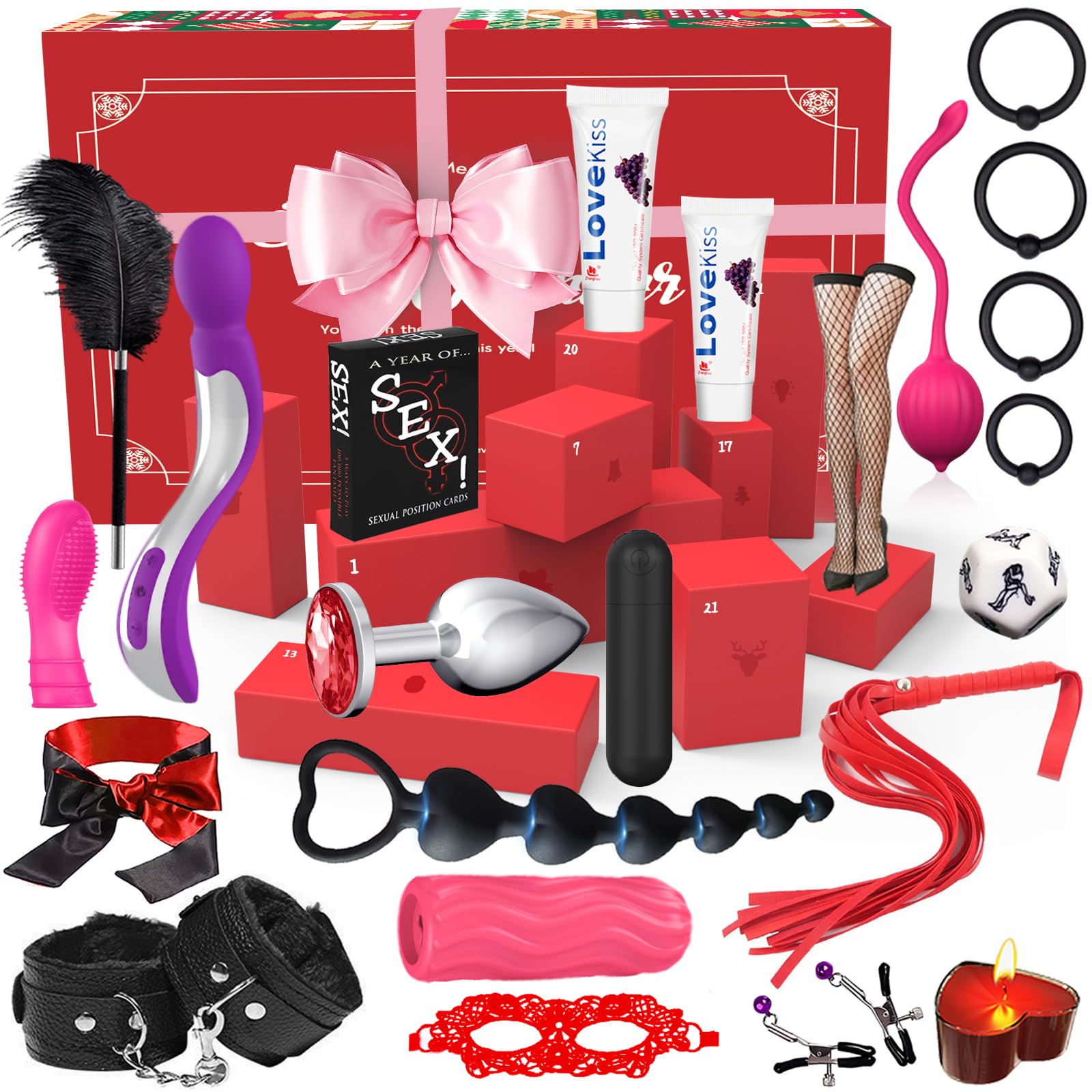Coffret Érotique 2026 | Valeur Supérieure à 160, 20 PCS Coffrets Cadeau pour Adultes | Vibrateur, kit de Bondage, Masturbateur, Anneau Pénien, Anal, Lubrifiant, Idéal pour femme/homme/Saint-Valentin