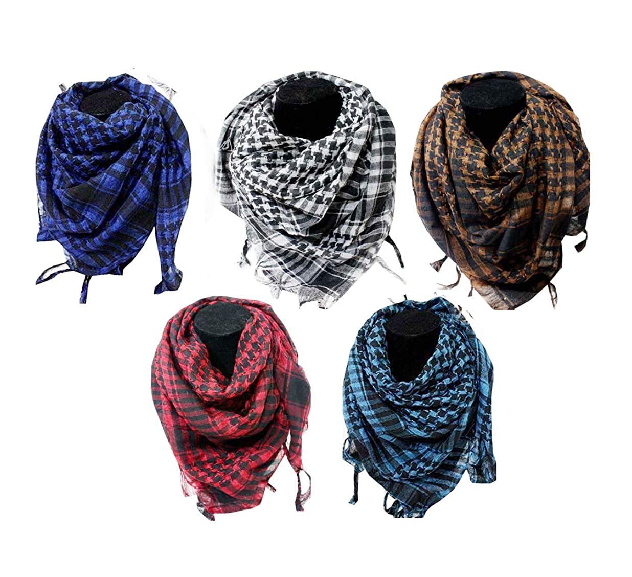 devil Fashions Men's Pure Cotton Arab Shemagh Neck Wrap Arafat Keffiyah Desert Army Wear Head Scarf Stole (Multicolour,A02)-(Pack of 05)-picture-32