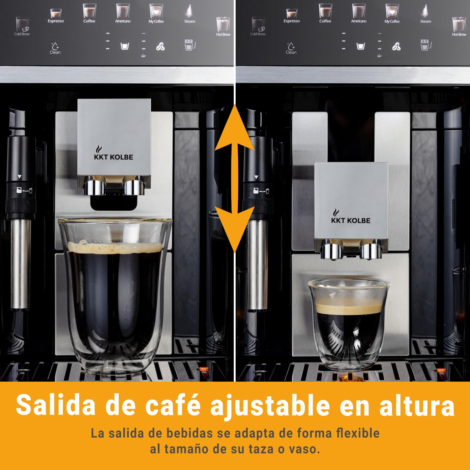 KKT KOLBE Cafetera totalmente automática con boquilla de espuma de leche, ColdBrew y accesorios, función de 2 tazas, 15 bar, molienda de 7 etapas, pantalla táctil, limpieza automática, negro y plata
