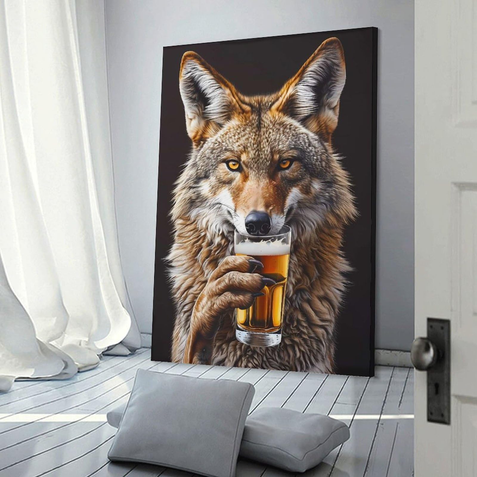 Junmoney Coyote Beer Decorative Wall Artwork, 24x36inch(60x90cm), for Corridors, Hallways Or Apartment Entries, Home Artwork for First Impressions