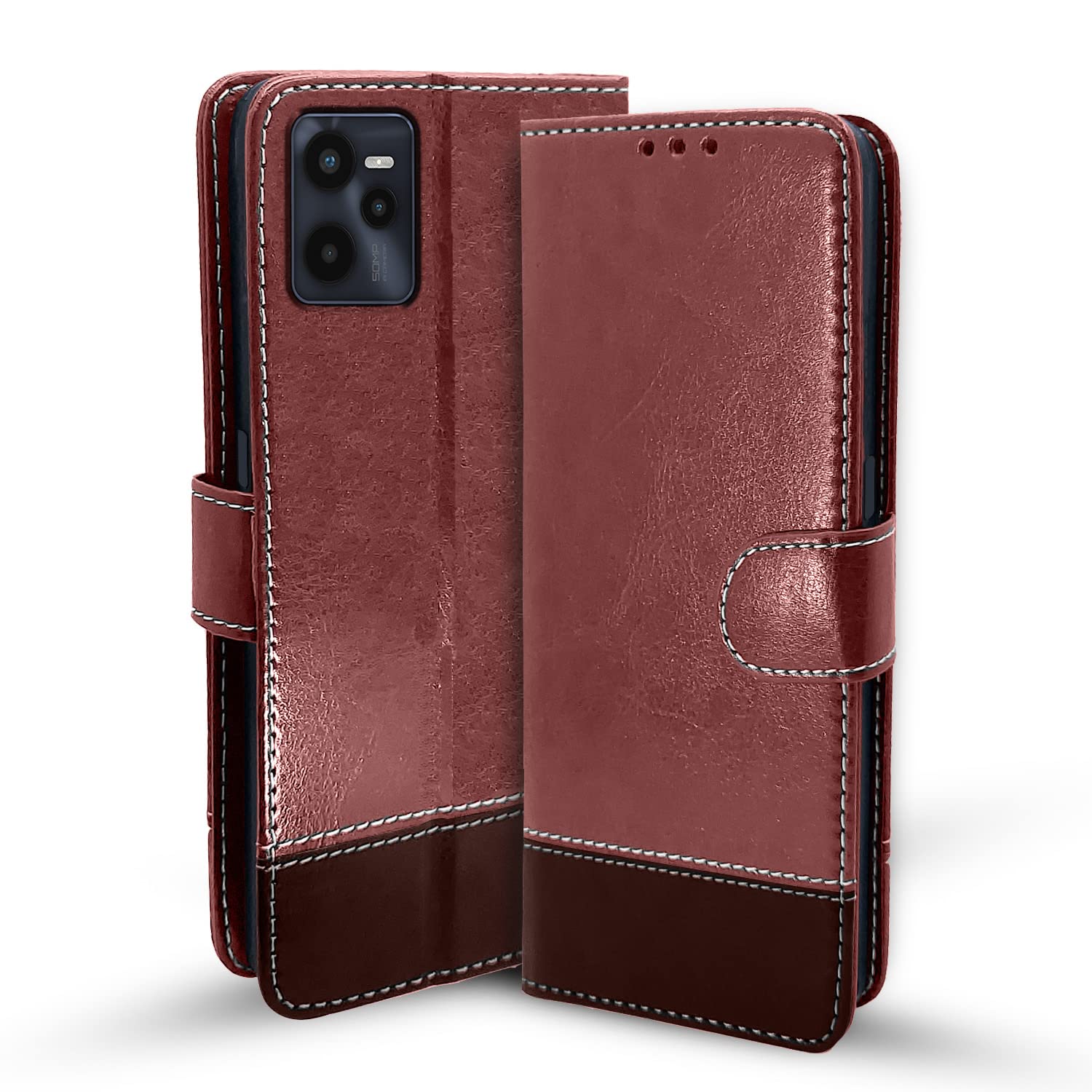 Pikkme Realme C35 Flip Cover | Dual-Tone PU Leather Finish | Wallet Style & Stand | Magnetic Flip Case for Realme C35 (Brown & Coffee) (B09XDMF12N) Amazon Price History, Amazon Price Tracker