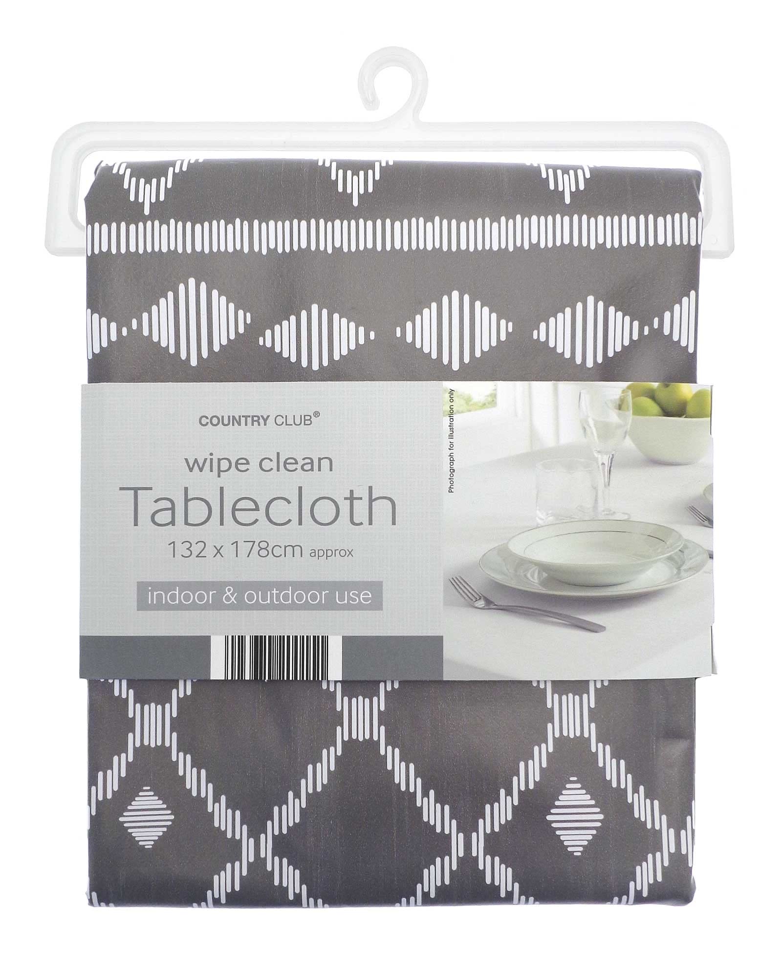 Country Club Grey Berber Design Wipe Clean Tablecloth - Geometric Pattern - Easy Clean - 132Cm X 178Cm
