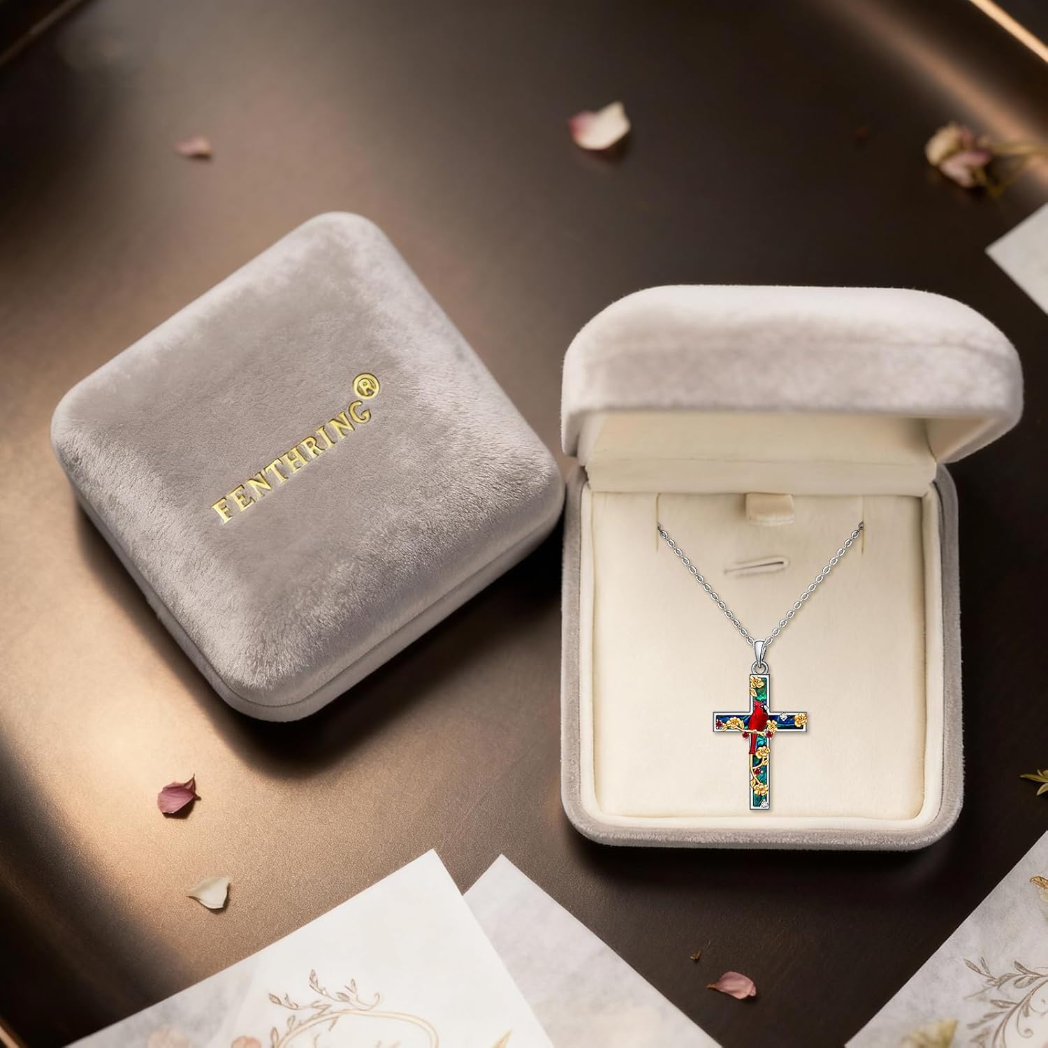 Fenthring Red Cardinal Gifts Cardinal Necklaces for Women Sterling Silver Abalone Cross Necklace Memorial Bird Christmas Jewelry for Lloss of Loved One - Image 6