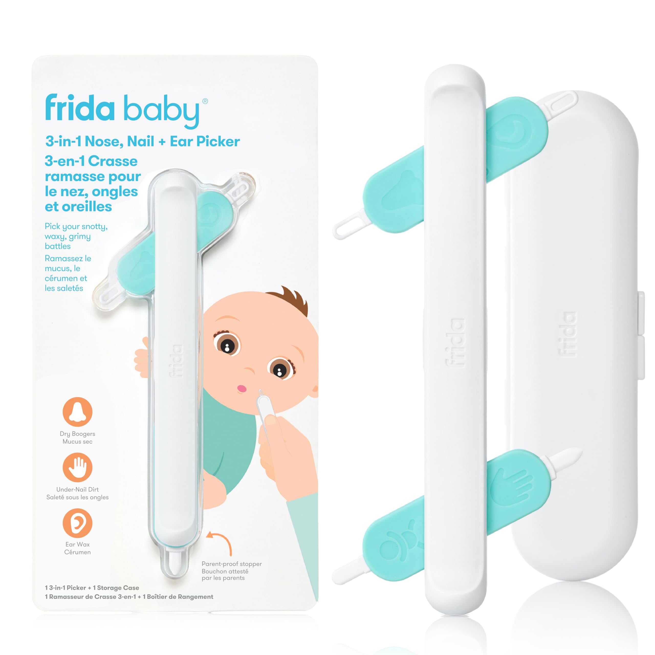 Frida Baby 3-in-1 Nose, Nail + Ear Wax Removal Tool, Baby Ear Cleaner + Baby Nose Cleaner and Nail Tool for Babies + Toddlers, Safely Clean Baby's Boogers - 1