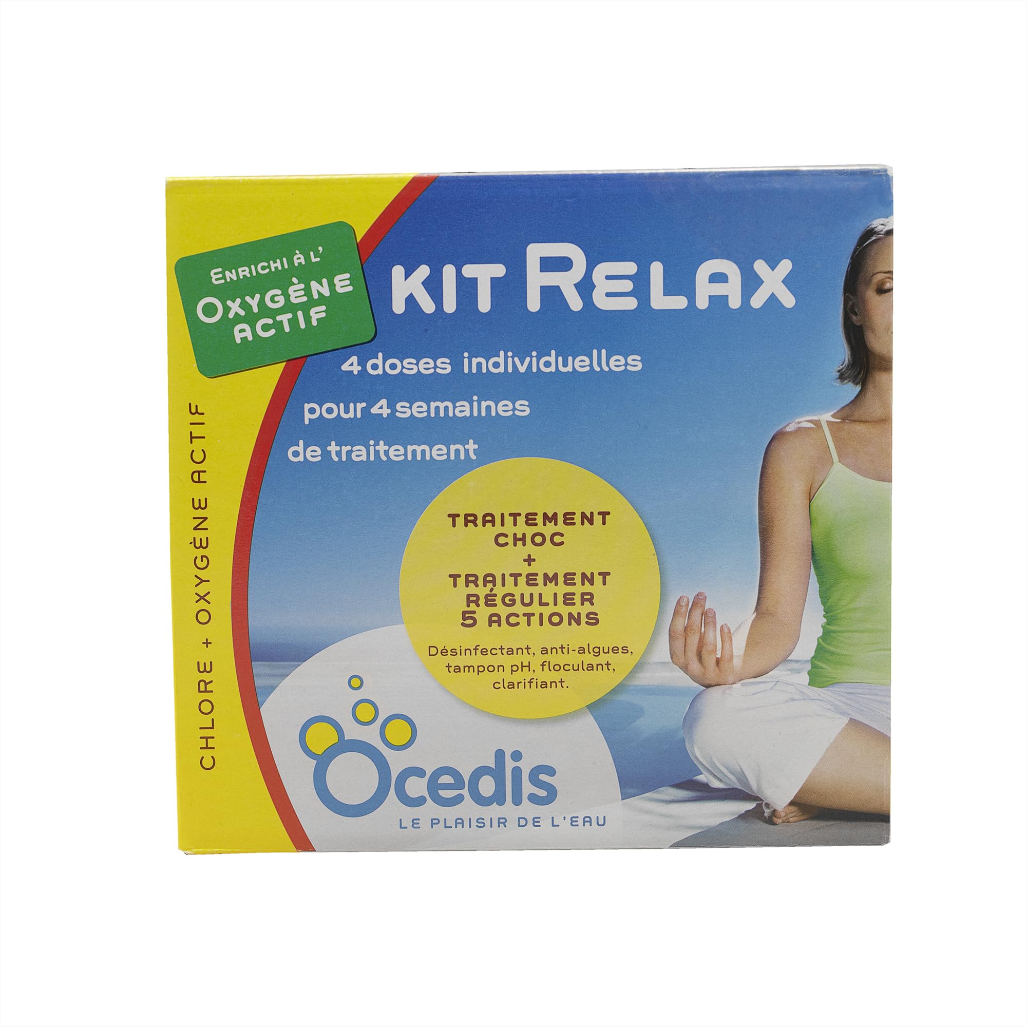 OCEDIS KIT Relax 50m3 | Chlore Lent Stabilisé Multiaction et Oxygène Actif Choc - Désinfection Régulière Mulitfonction avec Action Choc et Anti-algues - Traitement prédosé + 10 Tests HPS OFFERTS 6en1