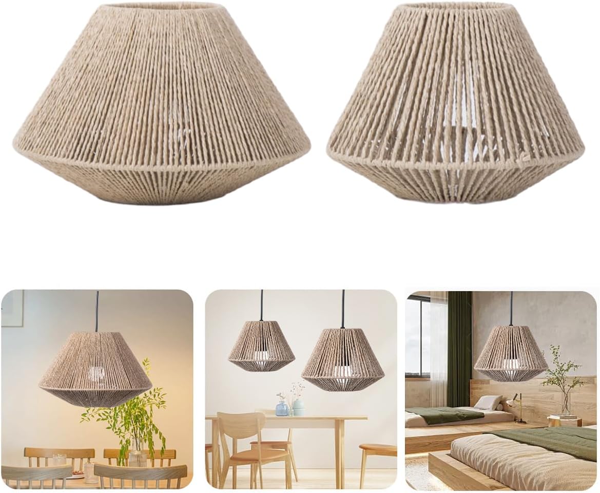 Handmade Pastoral Style Rattan Lampshade, Creative Hollow Weave Design, for Living Room, Restaurant, Coffee Shop, or Study Room – 7.67x5.9x2.95/11.8x7.48x4.33 Inch