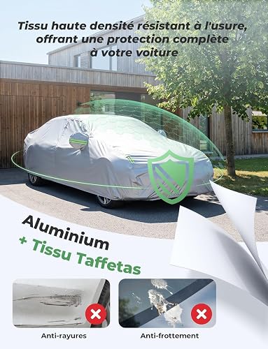 LOETAD Bâche Voiture Exterieur Housse de Protection Voiture Imperméable pour Auto Anti UV Poussière Vent Gel Neige Hiver 470 x 180 x 150 cm - Argent - 3
