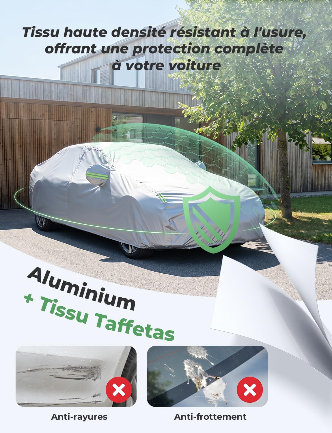 LOETAD Bâche Voiture Exterieur Housse de Protection Voiture Imperméable pour Auto Anti UV Poussière Vent Gel Neige Hiver 470 x 180 x 150 cm - Argent
