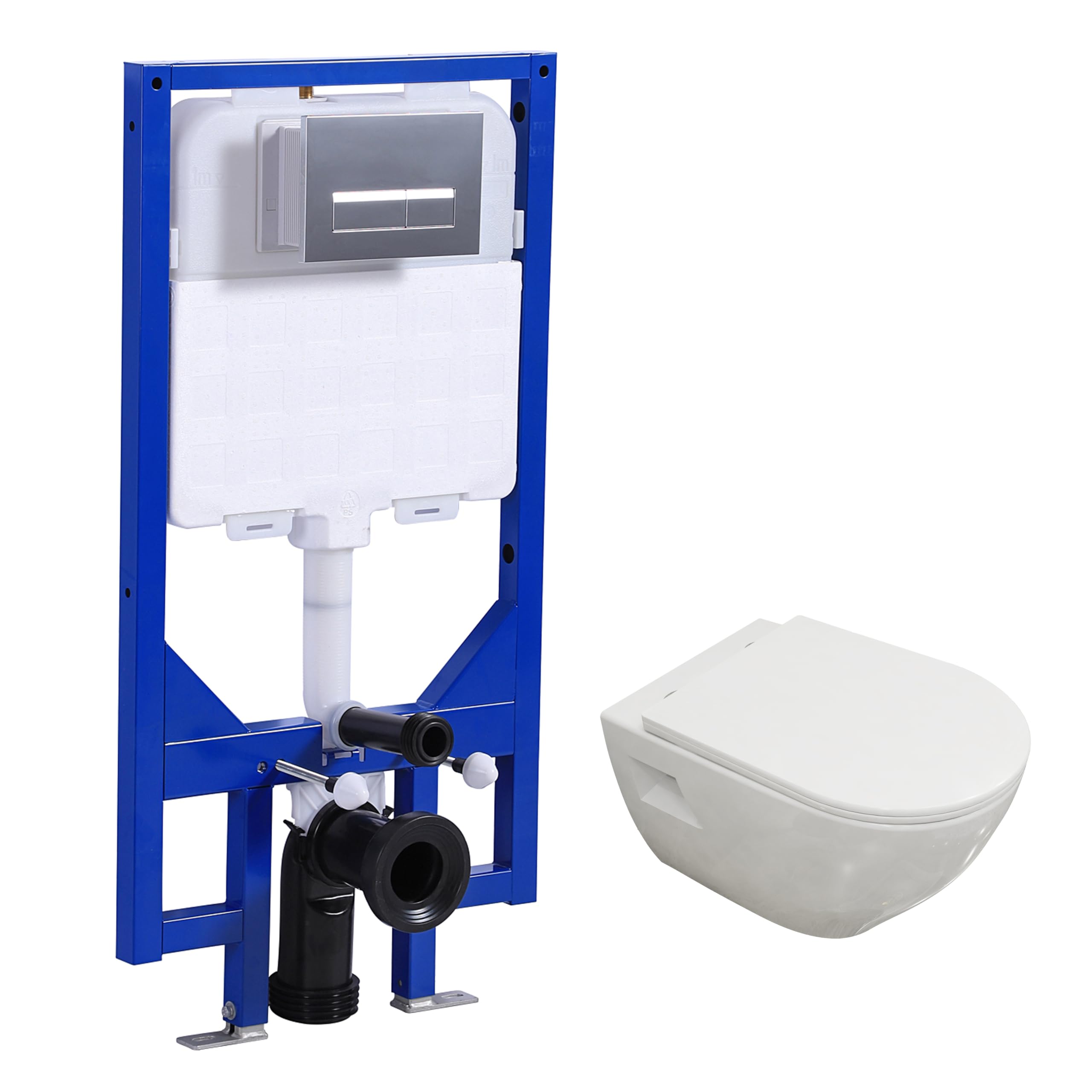 Huibathroom White Round Wall Hung Pan Uf Soft Close Seat & 1.14M Concealed Cistern