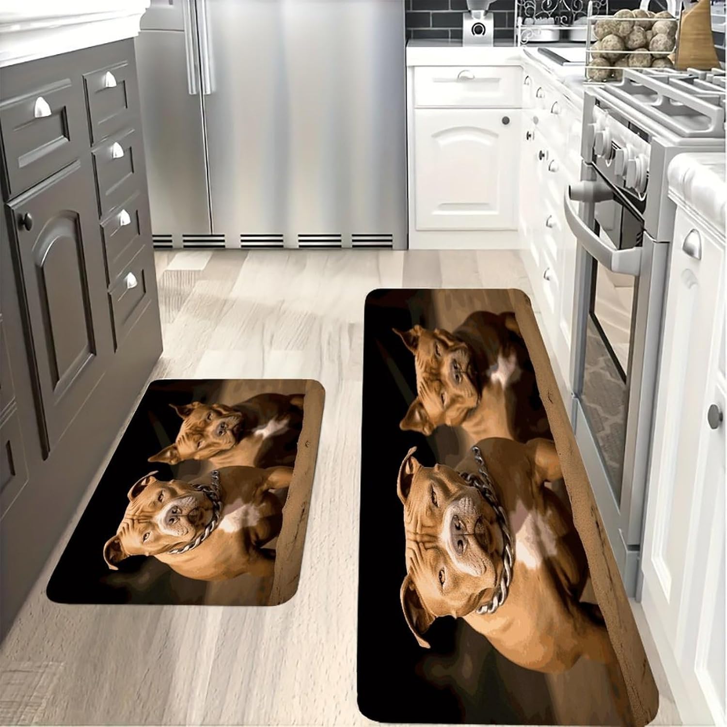 Pitbull Dogs Kitchen Mats for Floor 2PCS Waterproof Non-Slip Kitchen Rugs Cushioned Anti-Fatigue Mat Heavy Duty Floor Mats Comfort Standing Mat for Kitchen Home Office Laundry image 4