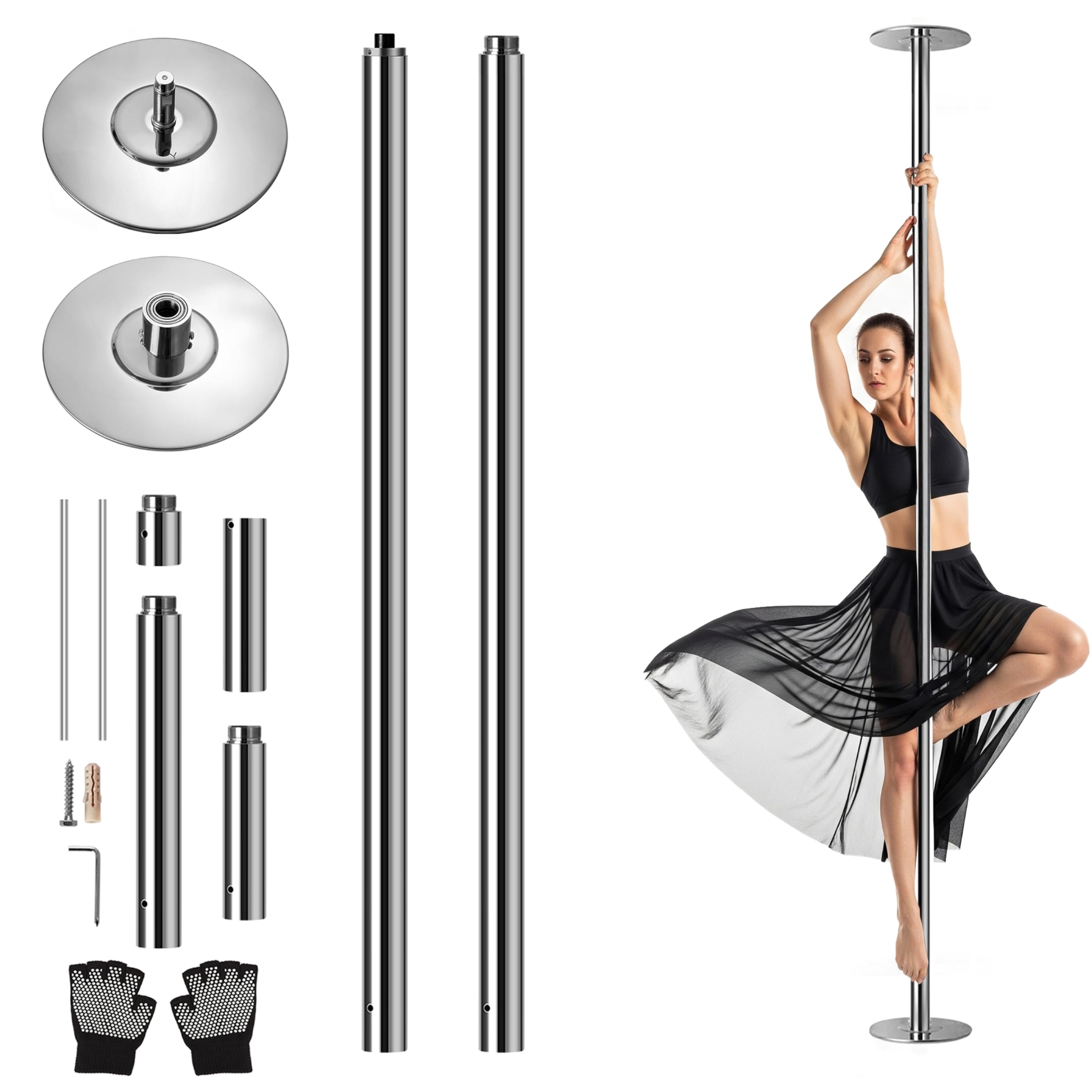 SereneLife barra pole dance, De baile, Plegable, Ejercicio, Para bailarinas, Principiantes, Ejercitadores, Atletas, Gimnasia, Fitness, Profesional, Clubes, Bares, Estudio, 1.21mts x 2