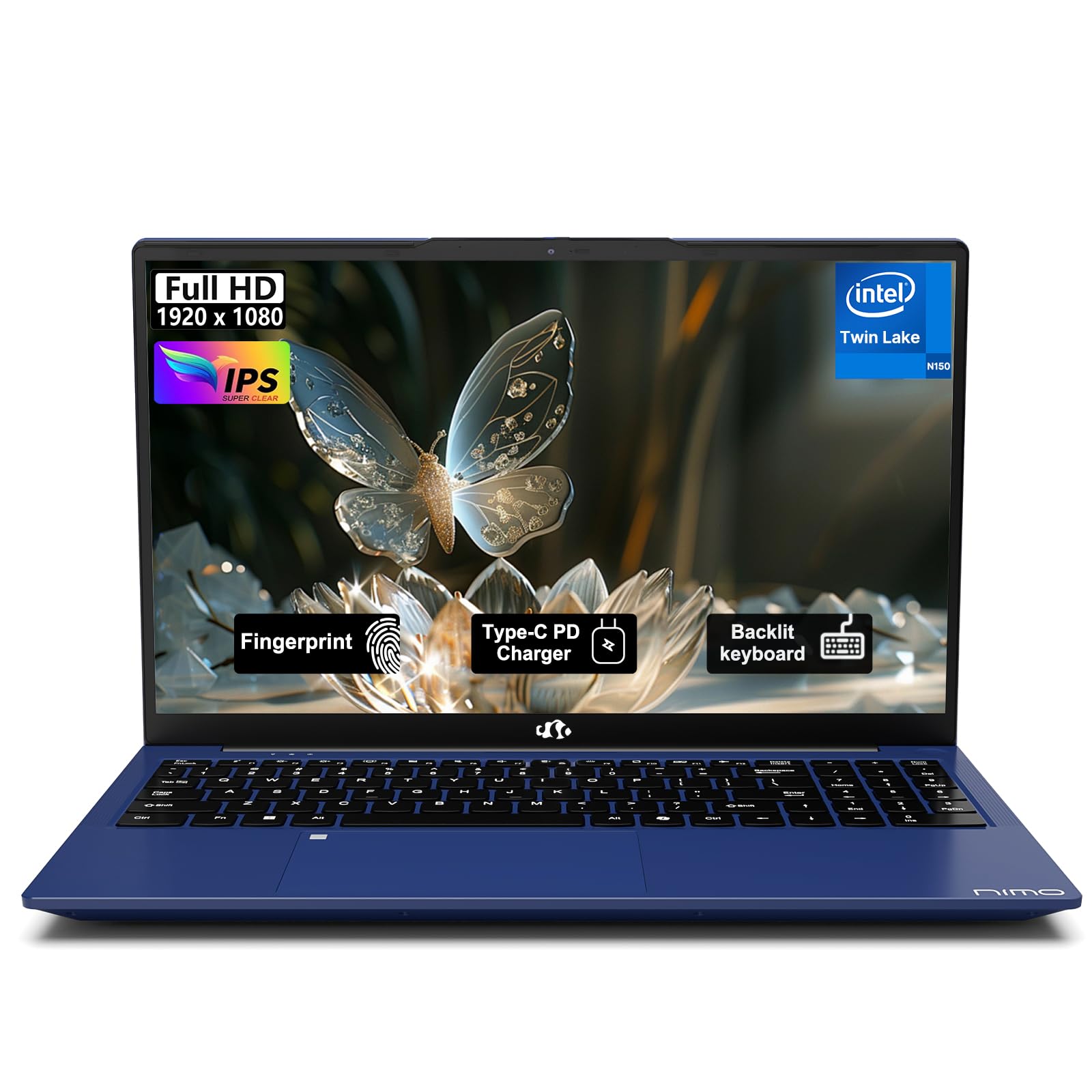 NIMO-15.6" Student-Laptop, 13th Gen Intel N150,16GB RAM 1TB SSD(Beat to i3-1115G4, Up to 3.6GHz), Backlit Keyboard Fingerprint FHD Computer Wi-Fi 6 BT5.2 65W Type-C