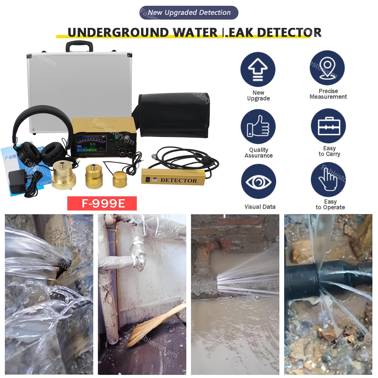 Detector de Fugas de Agua, Sensor de Fugas de Agua de Tubería Subterránea con 4 Engranajes Ajustables para Calefacción de Suelo a Gas, Detección de Fugas de Agua, Reducción de Residuos,F999E