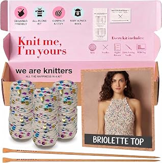 We Are Knitters Briolette Top Knitting Kit | Limited Edition DIY Knitting Kit for Women | Beginner-Friendly Top Kit with 3 Dancing Queen Opalite Cotton Yarn, Pattern & 1 Needles