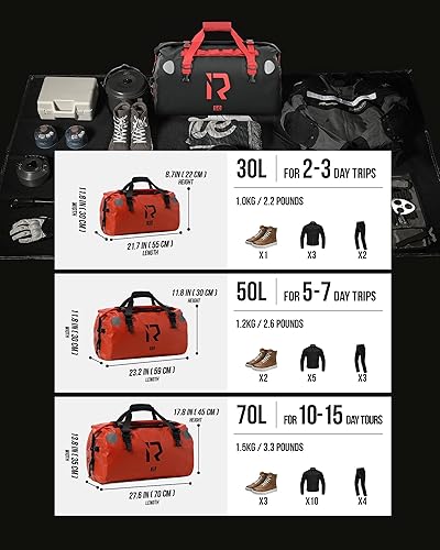 Miniatura 5 de IRON JIA'S Bolsa seca para motocicleta  Bolsa impermeable y bolsa trasera de equipaje, bolsas de sillín con cierre superior enrollable, correas para