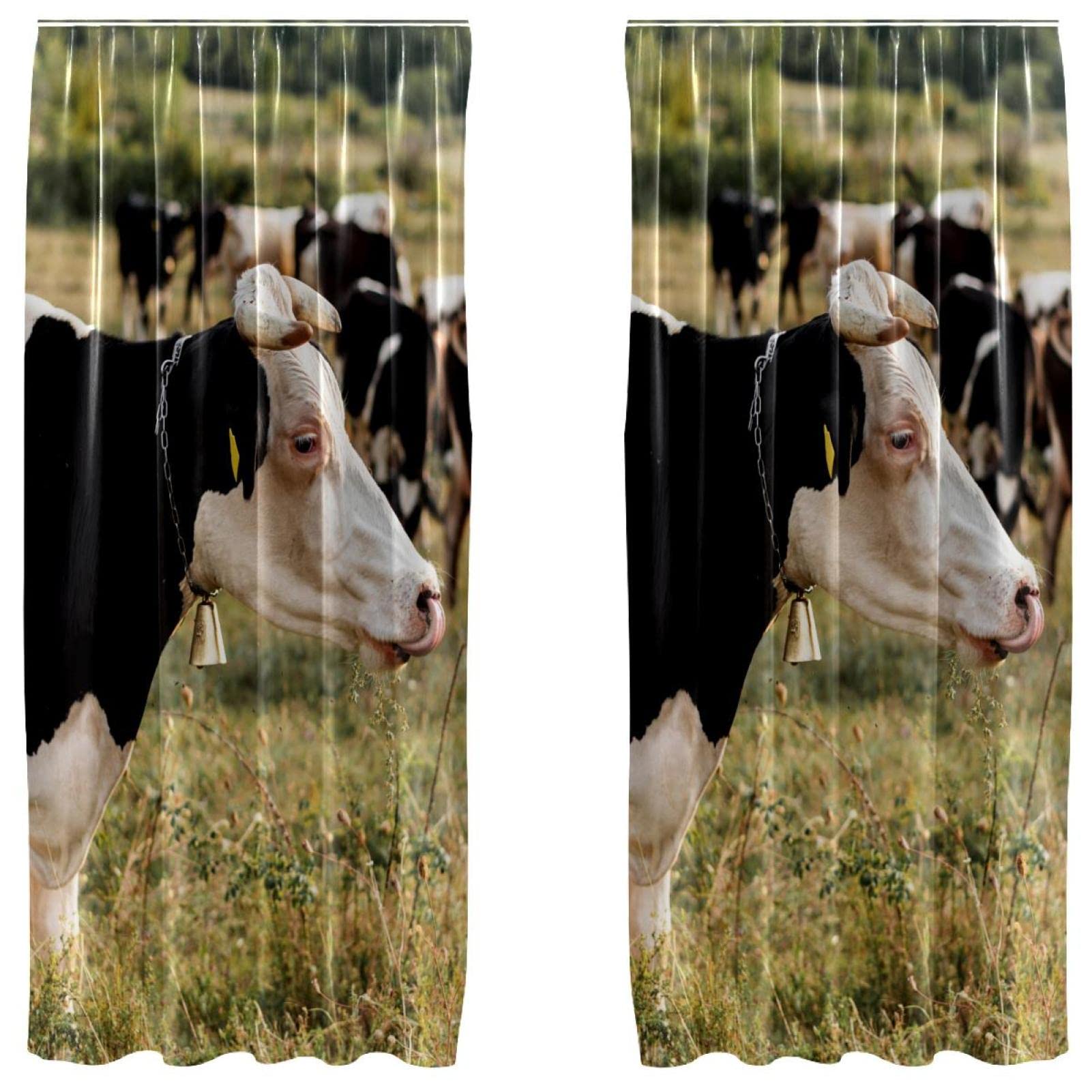 Rideaux occultants microfibre 140x213 cm pour chambre enfant motif vache bicolore