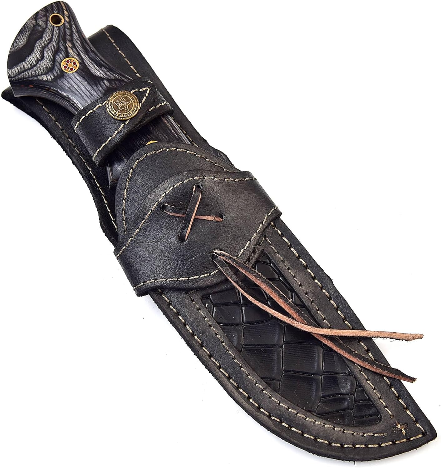 Handmade Damascus hunting knife with Leather sheath Belt Loop - Fixed blade Survival knives for men - Razor Sharp Damascus Steel knives with Ergonomic Black wood handle - Image 5