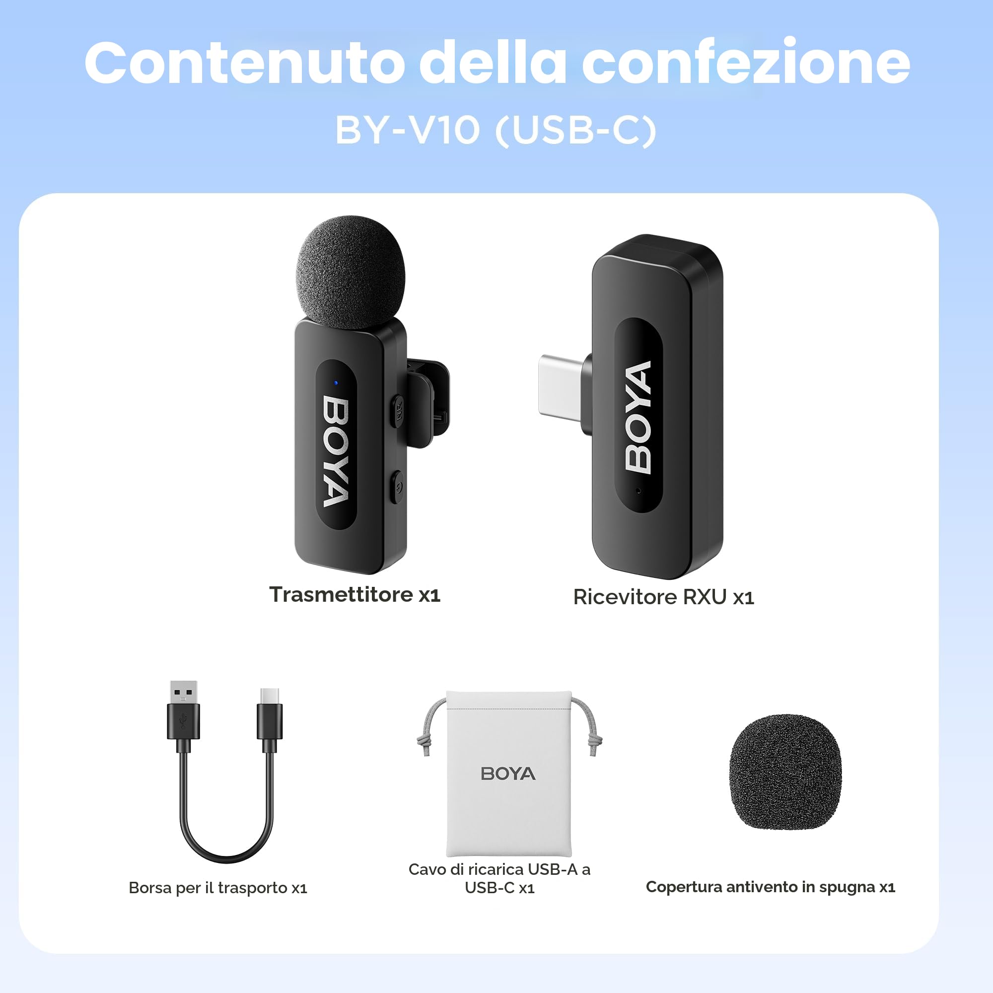 BOYA BY-V10 Microfono Lavalier Wireless USB-C, Mini Microfono Lpel per Smartphone iPhone 15/Android/Microfono Vlog Tipo-C per Youtube Podcast Facebook Vlogging Registrazione Video