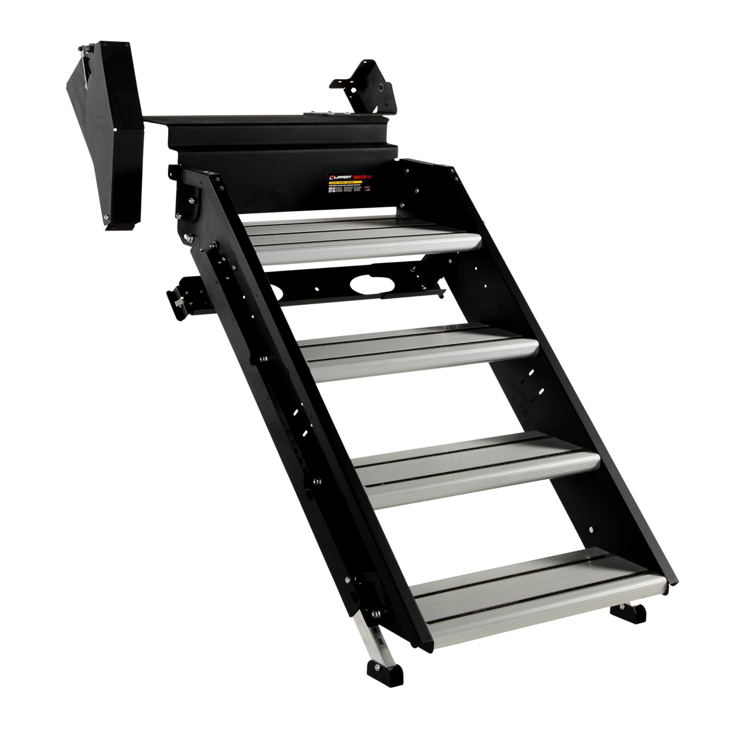 Photo 1 of Lippert Solid Step 4.0 Premium Quad RV Camper Entry Steps with Lift Assist Gas Struts, 26" Step Width, XL Top Tread, 8" Rise, 500-lb. Weight Capacity, Adjustable Legs, Recessed Feet - 2024057000