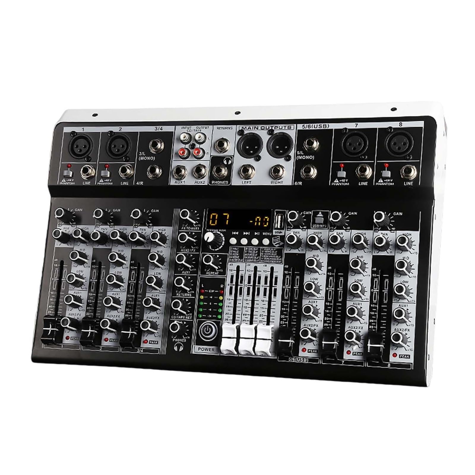 Mikser dźwięku dla DJ-a Mikser Audio Z Efektami Dla Początkujących 4-kanałowe Wejście Stereo Transmisja Na Żywo 8-kanałowy Mikser Wtyczka Miksera Stereo(8 Channle)