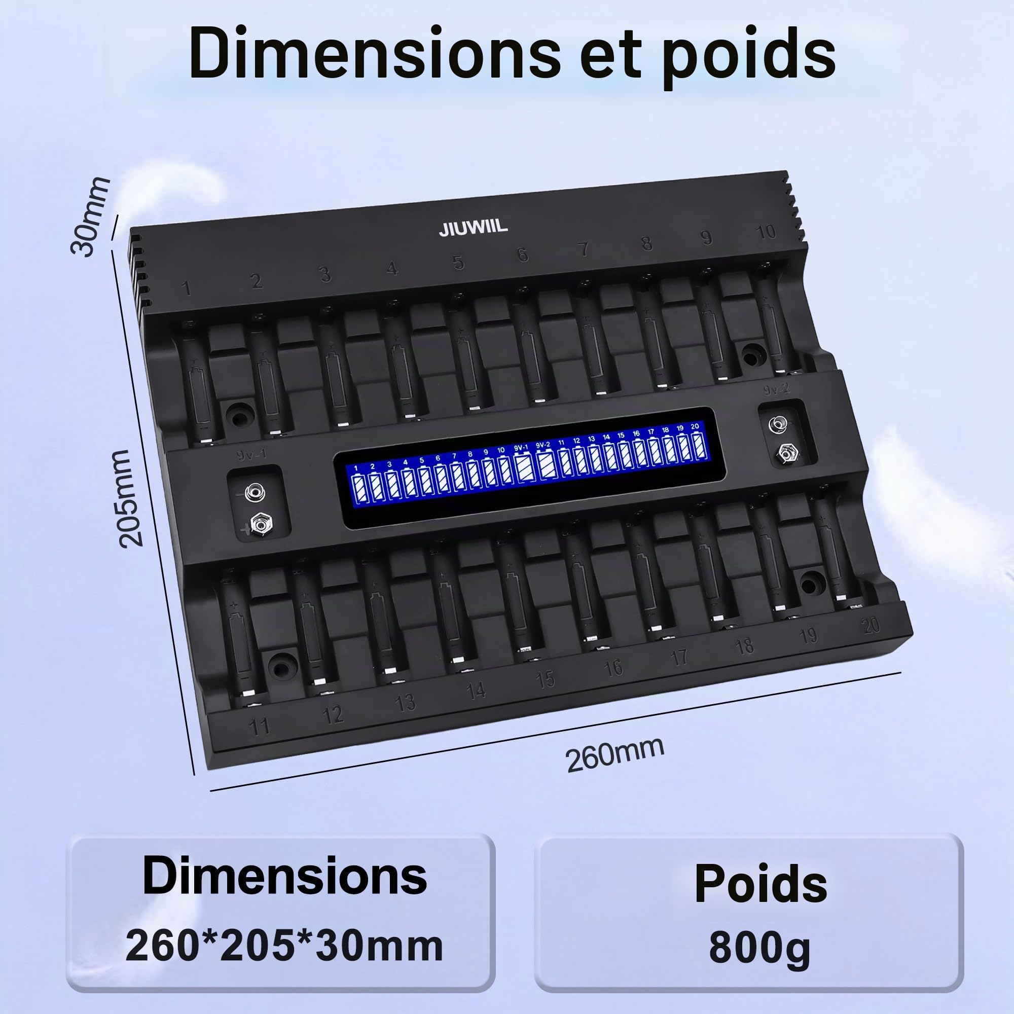 20+2 emplacements Chargeur de Piles AA AAA avec écran LCD | AA AAA chargeur de piles Chargeur pour piles AA/AAA Piles rechargeables et piles 9V