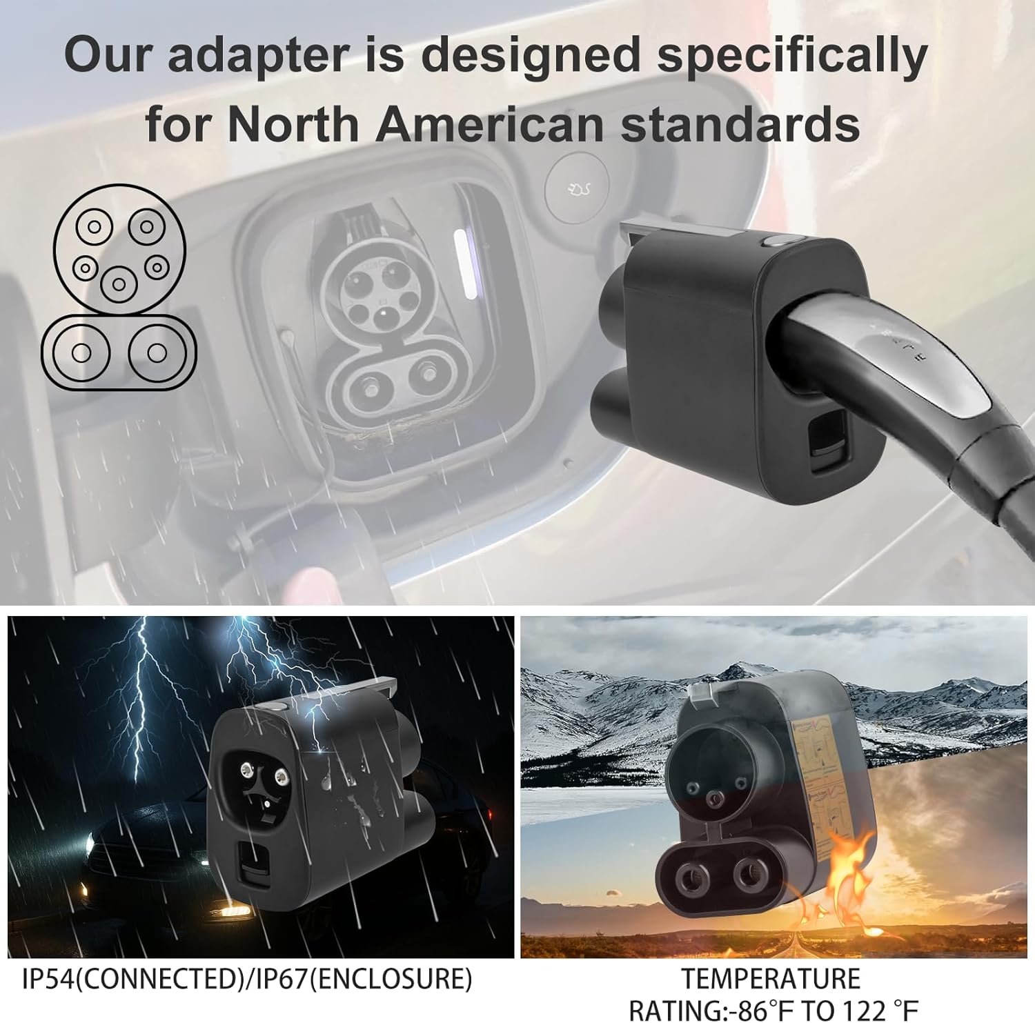 NACS to CCS Adapter 500A 1000V fit for Supercharger Nacs to CCS1 Charger Adapter Compatible with Ford EVs, R1T/R1S, GM, Kia, Support V3/V4 DC Fast Charger Accessories