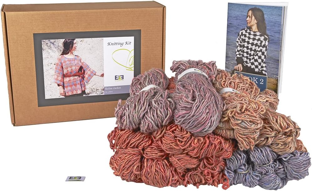 DesignEtte Crochet Kit, Kelim Jacket, Wool and Silk Blend, 3XL, Orange/Red