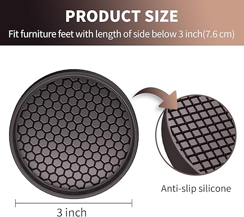 Miniatura 8 de Posavasos para muebles, almohadillas antideslizantes de 2.5 pulgadas para suelos de madera dura, 8 tazas redondas de goma antideslizantes para