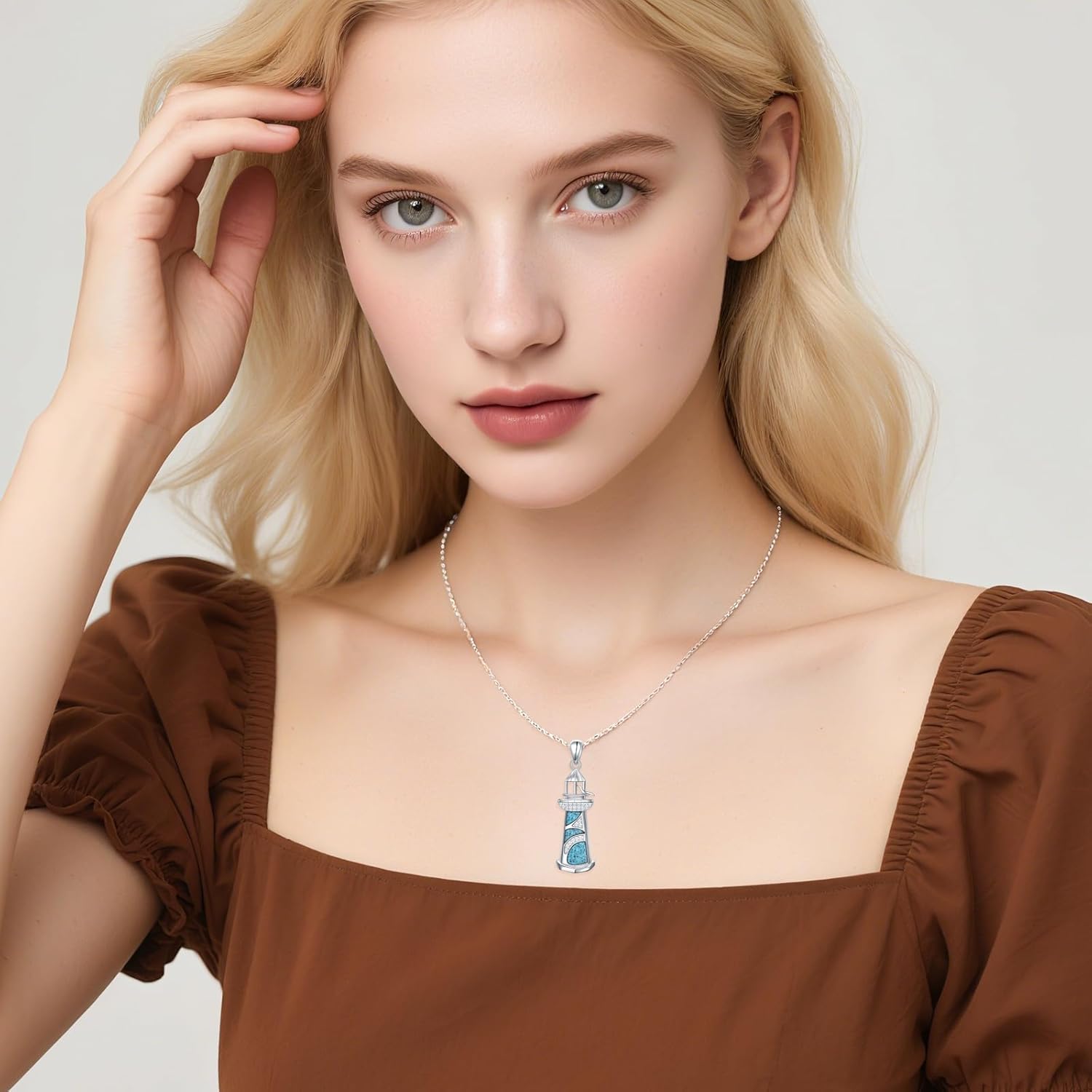 Lighthouse Necklace for Women 925 Sterling Silver Compass Lighthouse Jewelry Abalone Shell/Turquoise Graduation Gift for Women - Image 6