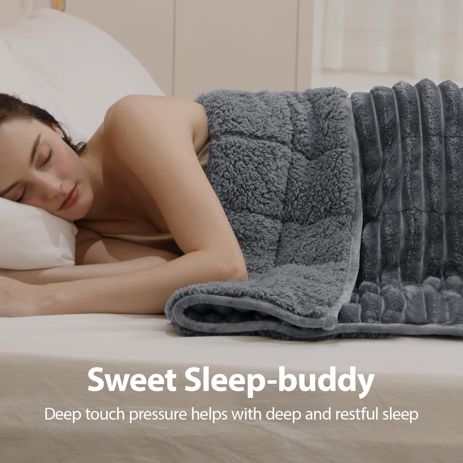 Sherpa-Fleece-Gewichtsdecke für Erwachsene, Queen-Size-Größe, 5,4 kg, weiche, gemütliche, schwere Überwurfdecke für Entspannung und tiefen Schlaf, 3D-gerippte, warme Fleece-Gewichtsdecken für