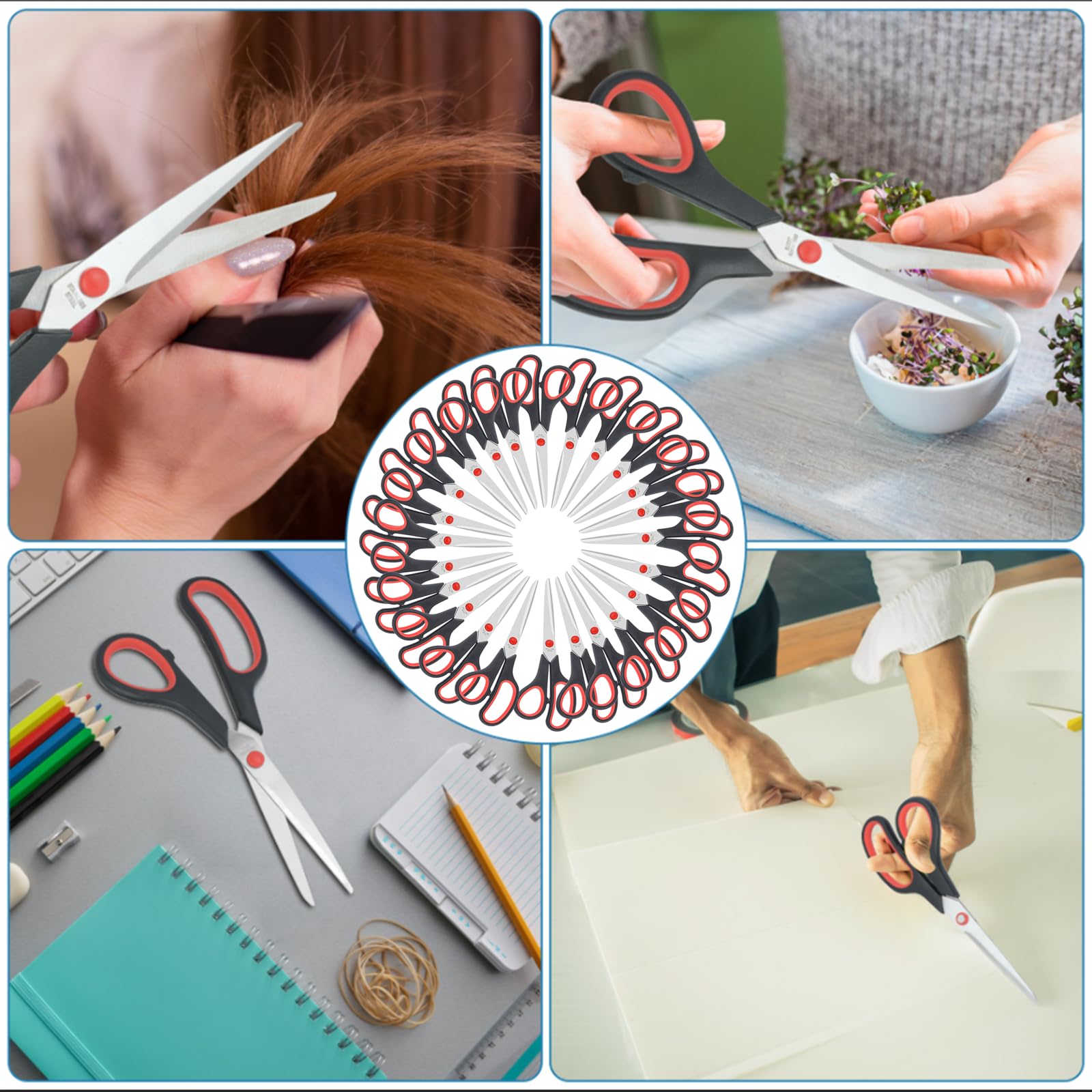 ELECKEY Schere für Büro, Allzweckschere, 20,3 cm, 24 Stück, komfortable Griffe, scharfe Scheren für Büro, Zuhause, Schule, Handwerk, Nähen, Stoffbedarf, Hoch-/Mittelschule, Studenten, Lehrer, Schere