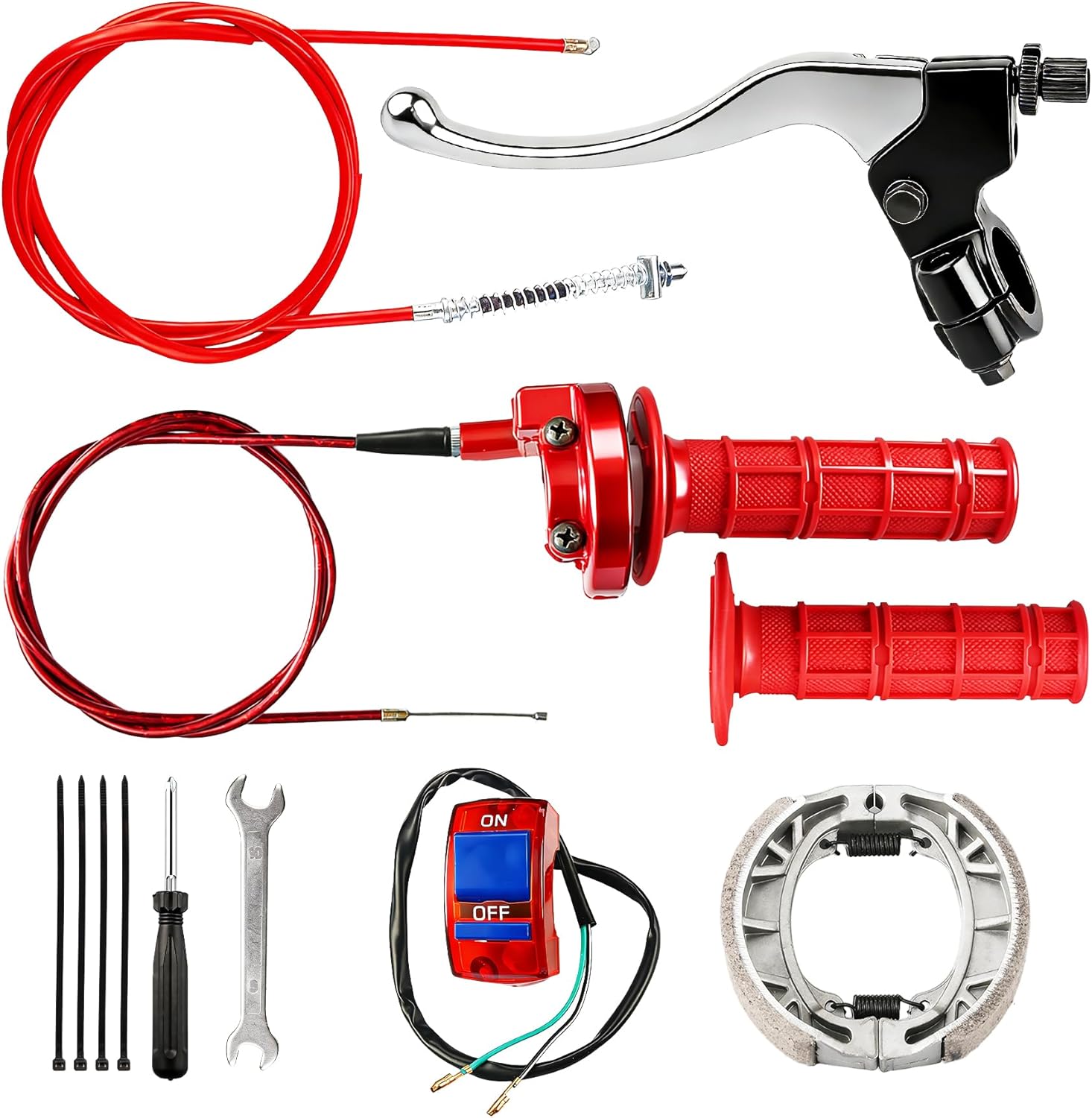 Mini Bike Throttle Assembly and Mini Bike Drum Brake Lever Replacement for CT200U CT200U-EX BT200X Baja Warrior Massimo MB200 Predator 200cc 196cc 6.5hp Parts 7/8 22mm Handlebar Grips (RED)