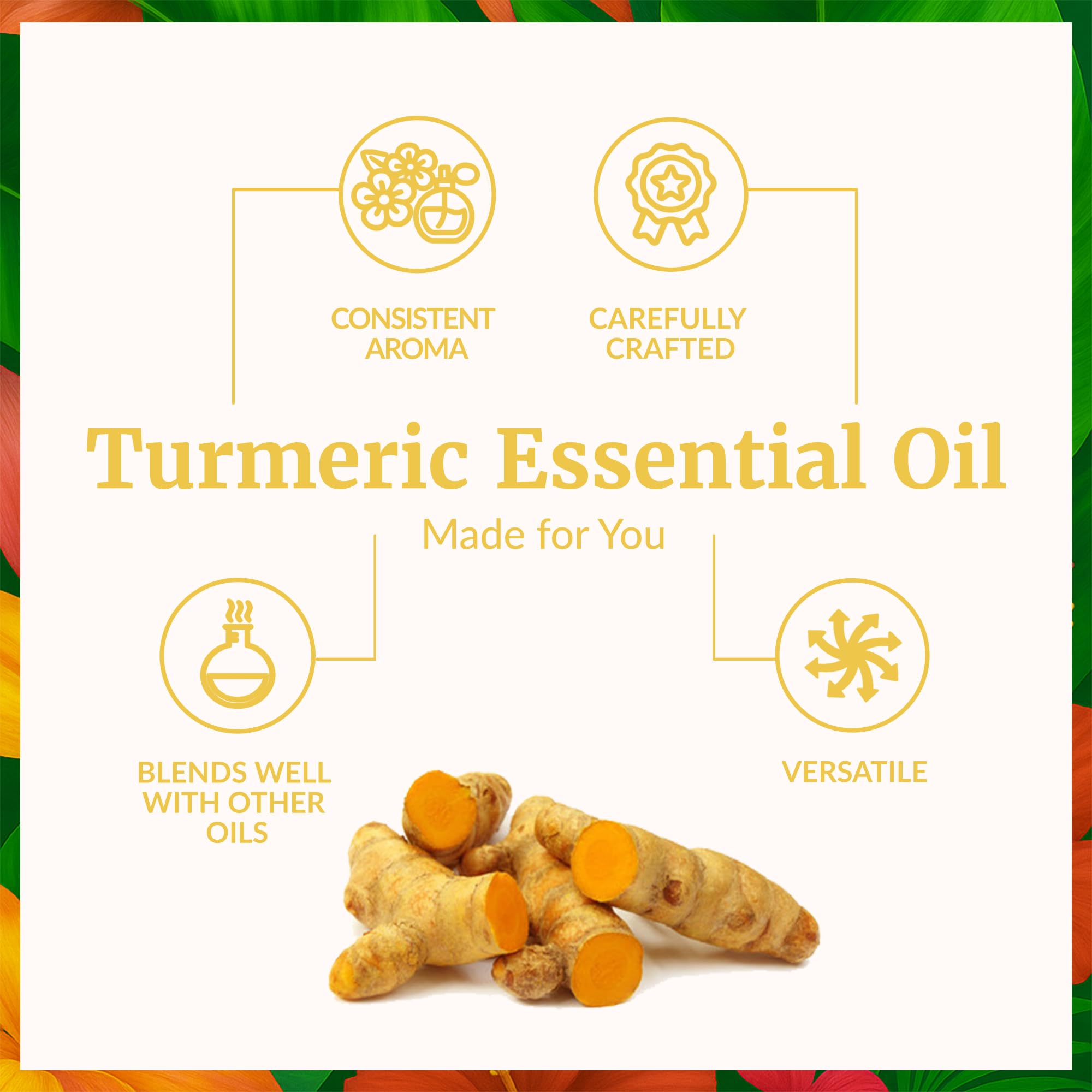 SVA ORGANICS, Olio Essenziale di Curcuma, Aroma Molto Forte, Grado Terapeutico 100% Puro e Naturale, per Massaggio Ayurvedico e Relax, Aromaterapia, Skincare, 4 Fl Oz (Confezione da 1)