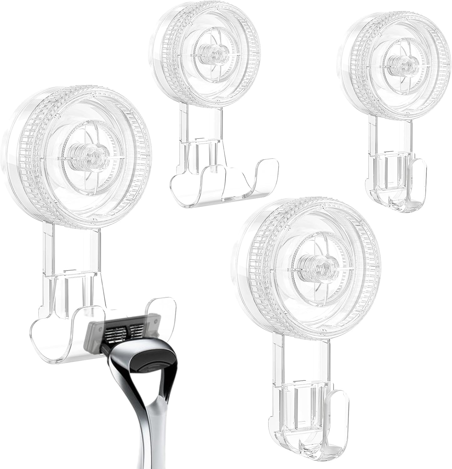Suction Cup Hooks, BUDGET & GOOD Reusable Waterproof Shower Hook, 4Pcs Vacuum Suction Hooks - Razor Holder - Wreath Hook - Multi-Use for Bathroom Kitchen Office, Storage & Organization for Accessories