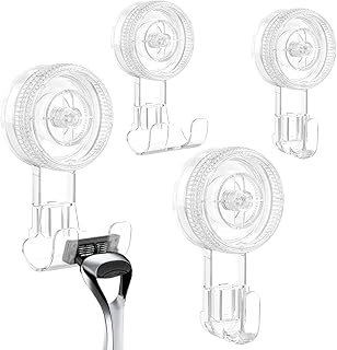 Suction Cup Hooks, BUDGET & GOOD Reusable Waterproof Shower Hook, 4Pcs Vacuum Suction Hooks - Razor Holder - Wreath Hook - Multi-Use for Bathroom Kitchen Office, Storage & Organization for Accessories