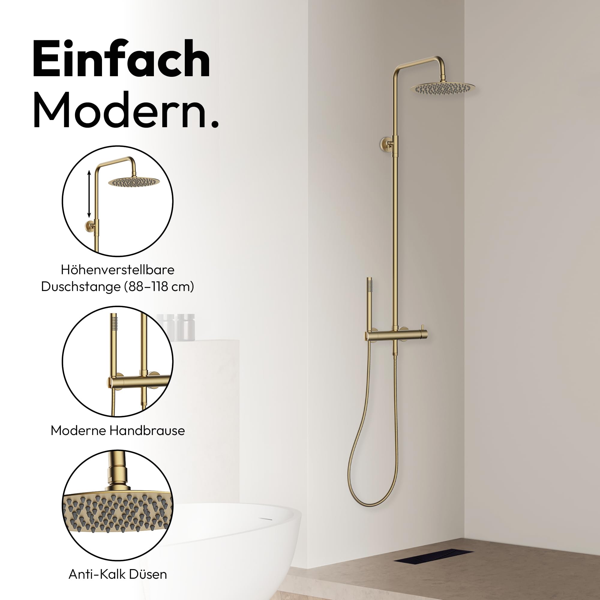 Image secondaire de Ensemble de Douche Doré Marwell Classico avec Pommeau Effet Pluie