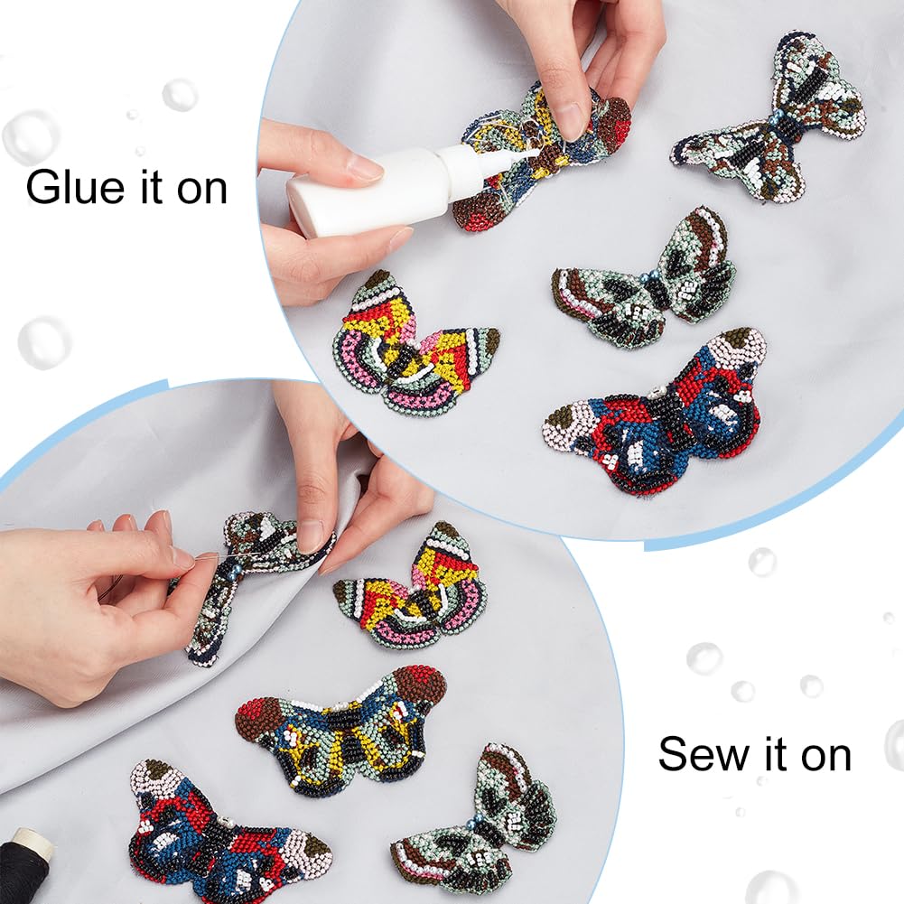 3 Patchs Perlés Strass Faits Main - Abeille Papillon Libellule Appliques Pour Vêtements Et Accessoires
