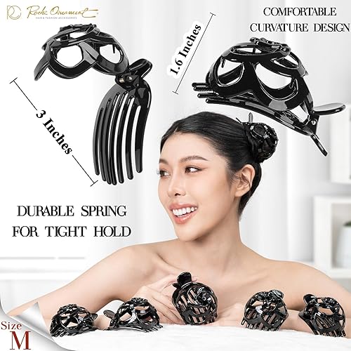 Miniatura 2 de RC ROCHE ORNAMENT 6 piezas de moños para mujer, pinza lateral para moño, cúpula redonda, abrazadera de peine Updo Bird Nest Shell plástico