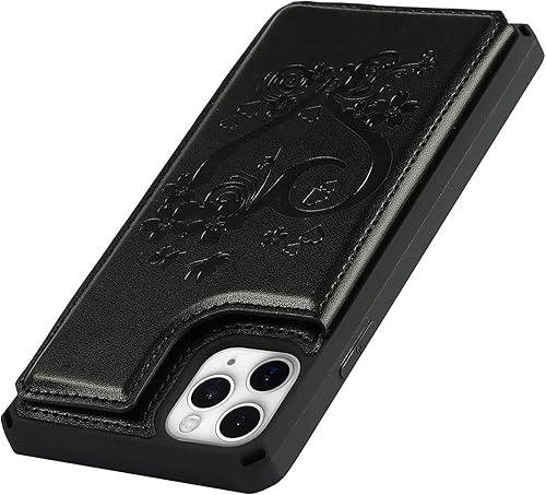 Miniatura 9 de iCoverCase Funda compatible con iPhone 11 Pro Max con tarjetero para mujer, bloqueo RFID en relieve, piel sintética con correa de muñeca para 11pro