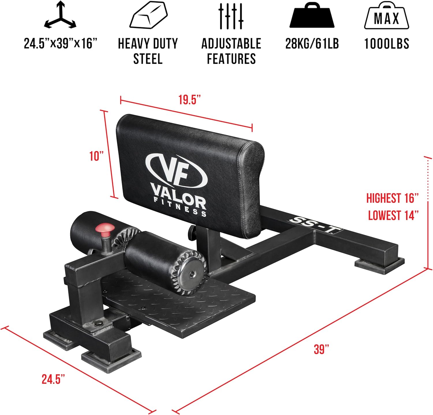 Valor Fitness Sissy Squat Machine - Heavy Duty- Grip Handle - Adjustable- Core Glute Hamstring - Quad Leg Muscle- Hip Thrusts- Strength Building Gym Workout Equipment