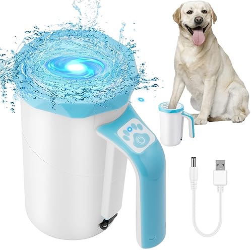 Limpiador automático recargable de patas de perro, taza de lavado de patas de perro, limpiador portátil 2 en 1 de patas de mascota con cepillo de