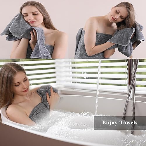 Miniatura 2 de CHINO Juego de 8 toallas de baño de gran tamaño, color azul, 2 toallas de baño grandes, 2 toallas de mano y 4 toallas pequeñas, juego de toallas