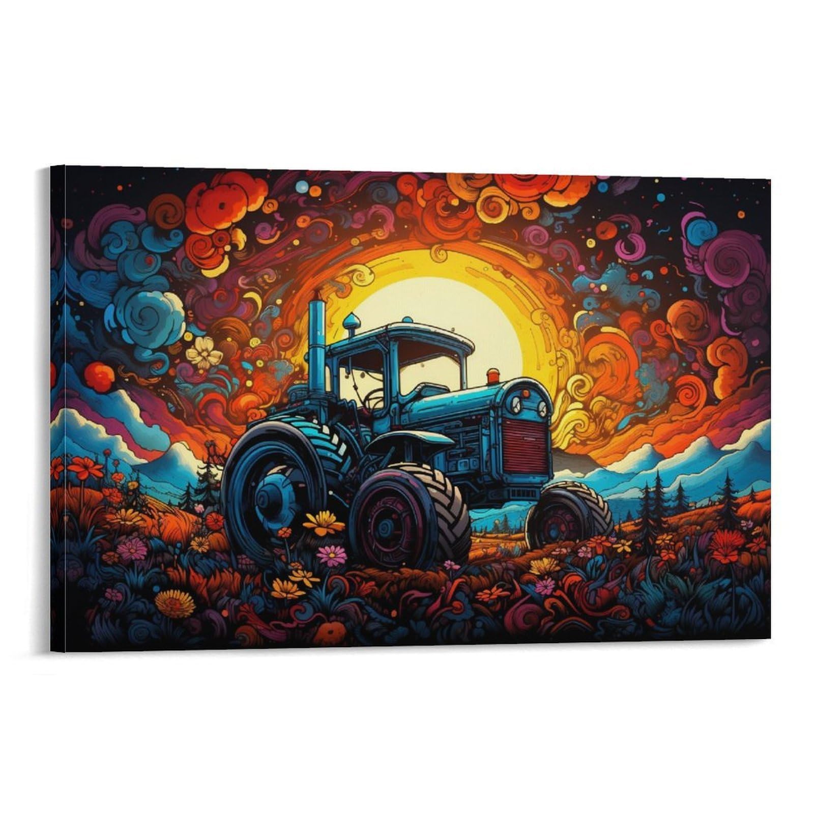 CPLVKWRQJ Bright Magical Colorful Individual Vintage Tractor Sunset Painting Wall Art Decor - Kitchen Canvas Wall Decor Removable Multi-Purpose Focal Point 12x18inch(30x45cm)
