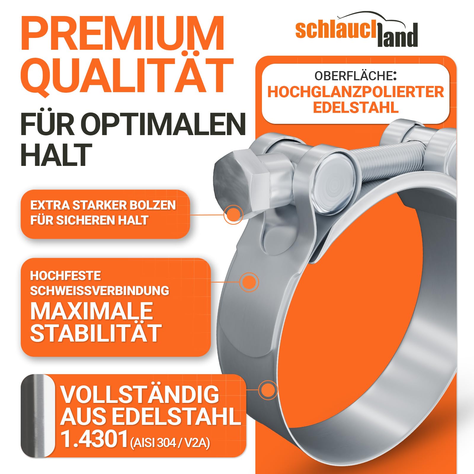 9x EDELSTAHLSCHELLE EXTRA-STARK Ø 92-97mm V2A Gelenkbolzenschelle | GRÖSSEN 17-252mm & 1/10/20/50/100 Stück | DIN 3017 EN 62275 SCHLAUCH-SCHELLE INOX W4 100% Edelstahl V2A 1.4301 T-Bolzen | TOP