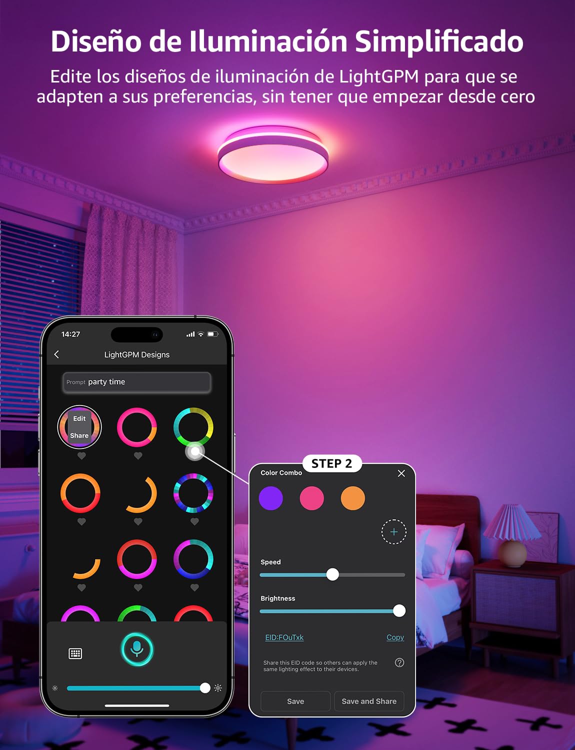 Lepro T1 AI Plafón LED Techo Inteligente, Lámpara Techo 24W 1800LM, Luz RGB y Blanca Regulable, Control de Voz, Sync Música, Funciona con Alexa, Google Home, Diseñador de Iluminación AI Personalizado