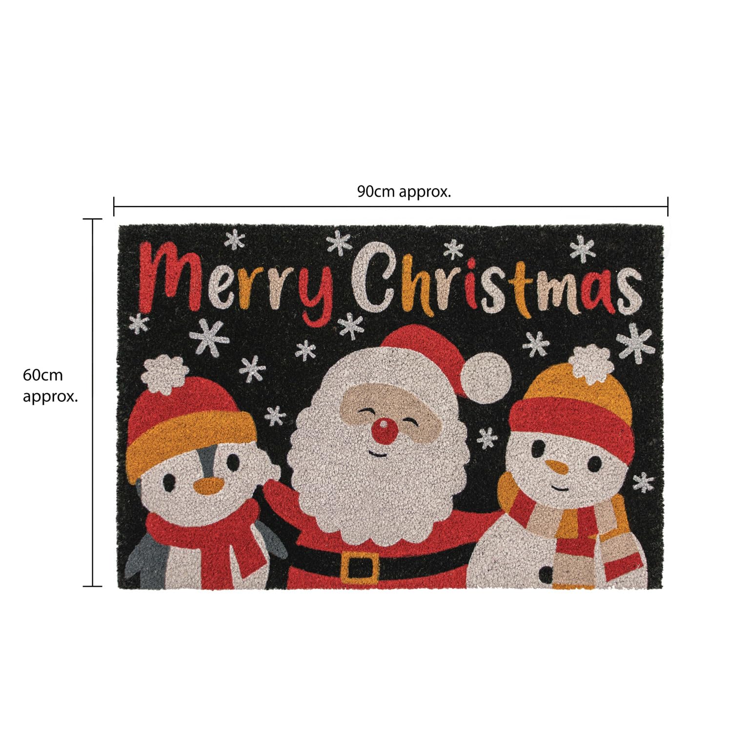 JVL Felpudo de Entrada de Fibra de Coco con Respaldo de látex, 60 x 90 cm, Feliz Navidad