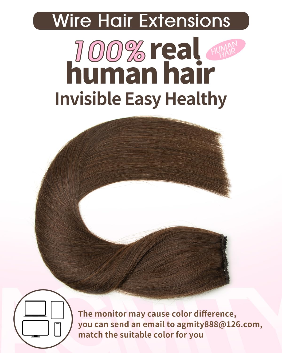 AGMITY Hair Extensions Wire Hair Remy Human Hair Extensions Darkest Brown 80g Hidden Straight Layered with Transparent Fish Line Remy Wire Extensions(16 Inch #2 Darkest Brown) - Image 2