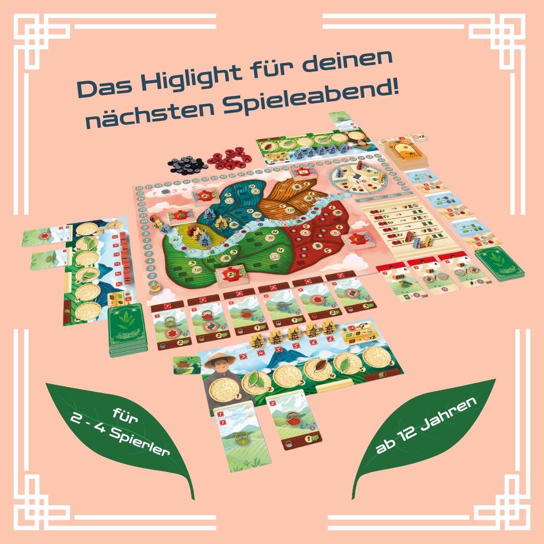 HUCH!, Tea Garden, Gesellschaftsspiele, Strategisches Teeanbau-Abenteuer, Erlebe die Faszination der Teeverarbeitung, Perfekt für Familienabende, Für 2-4 Spieler ab 12 Jahren